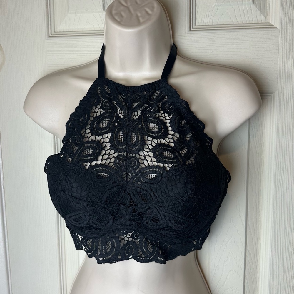 Victoria's Secret Black Lace High-Neck Bralette Racerback